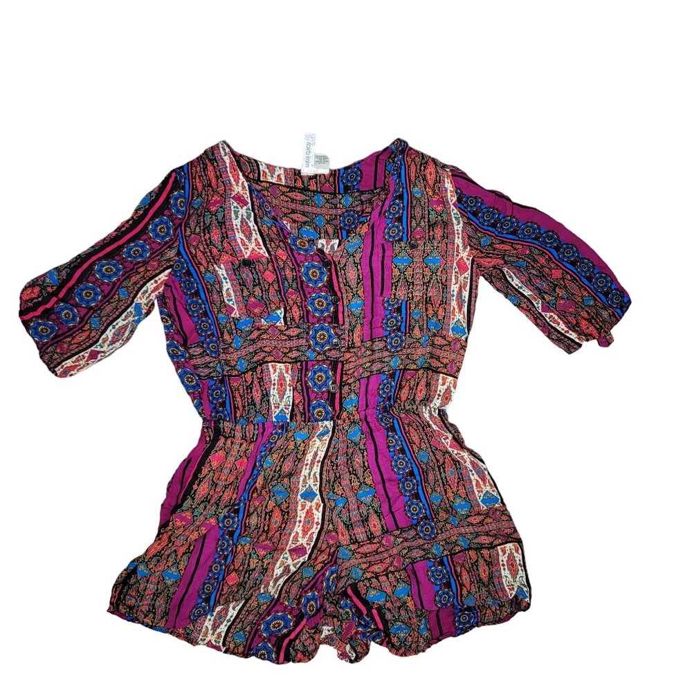 Mimi Chica Women's Bohemian Print Romper XL 100% Rayon Colorful & Comfortable